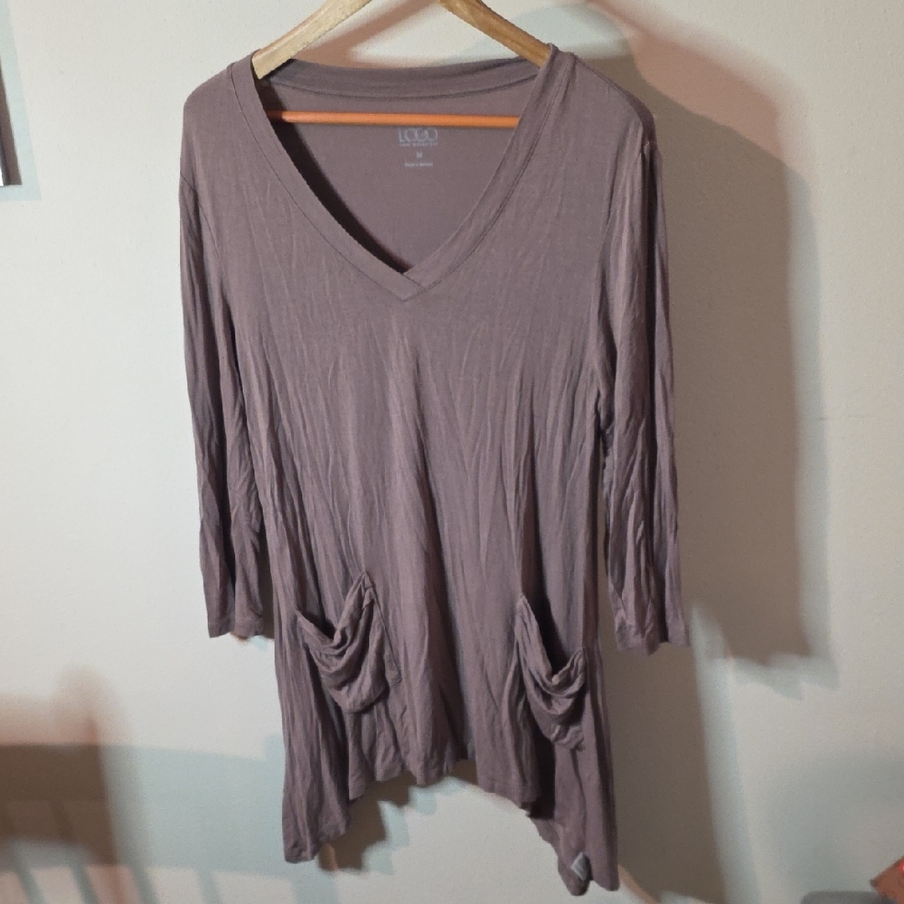 LOGO by Lori Goldstein Mauve V-Neck Tunic with Pockets